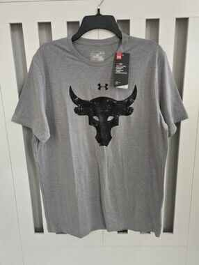 Brand New Under Armour Project Rock Bull T-Shirt Heather Grey Mens Size Medium